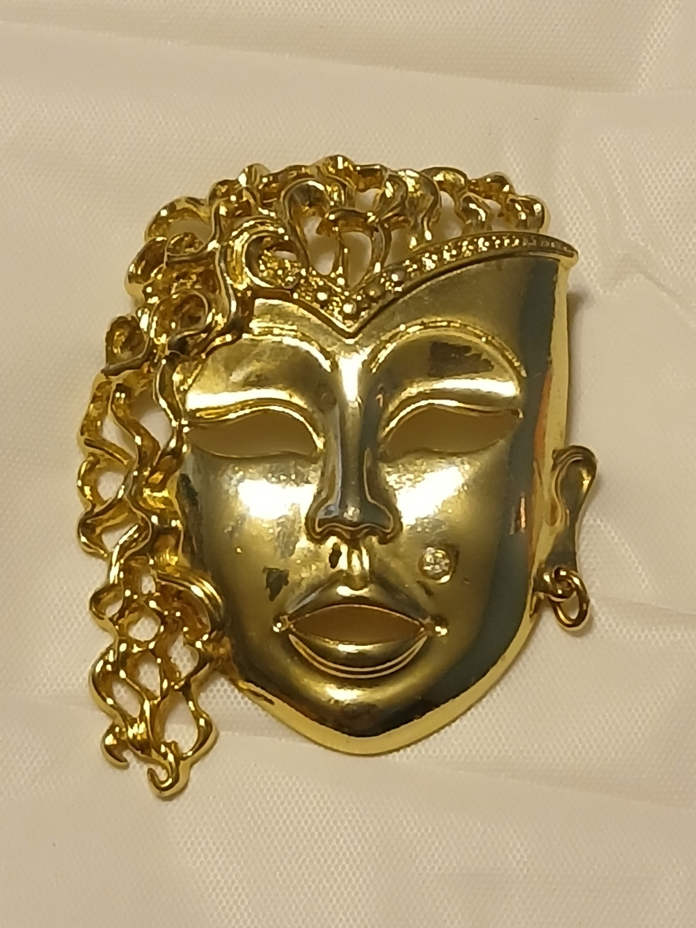 Vintage Goldtone Face Mask Brooch Pin - Women Jewelry